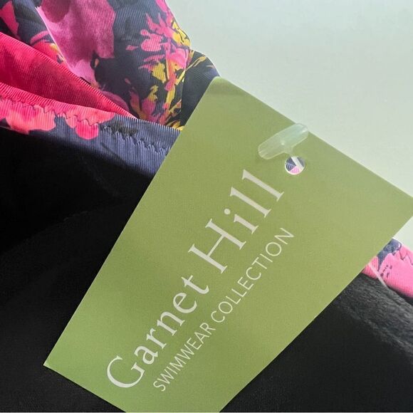 NWT New Garnet Hill Ruched Bandeau One Piece Swimsuit 4 Navy Fuschia Floral - Picture 7 of 8